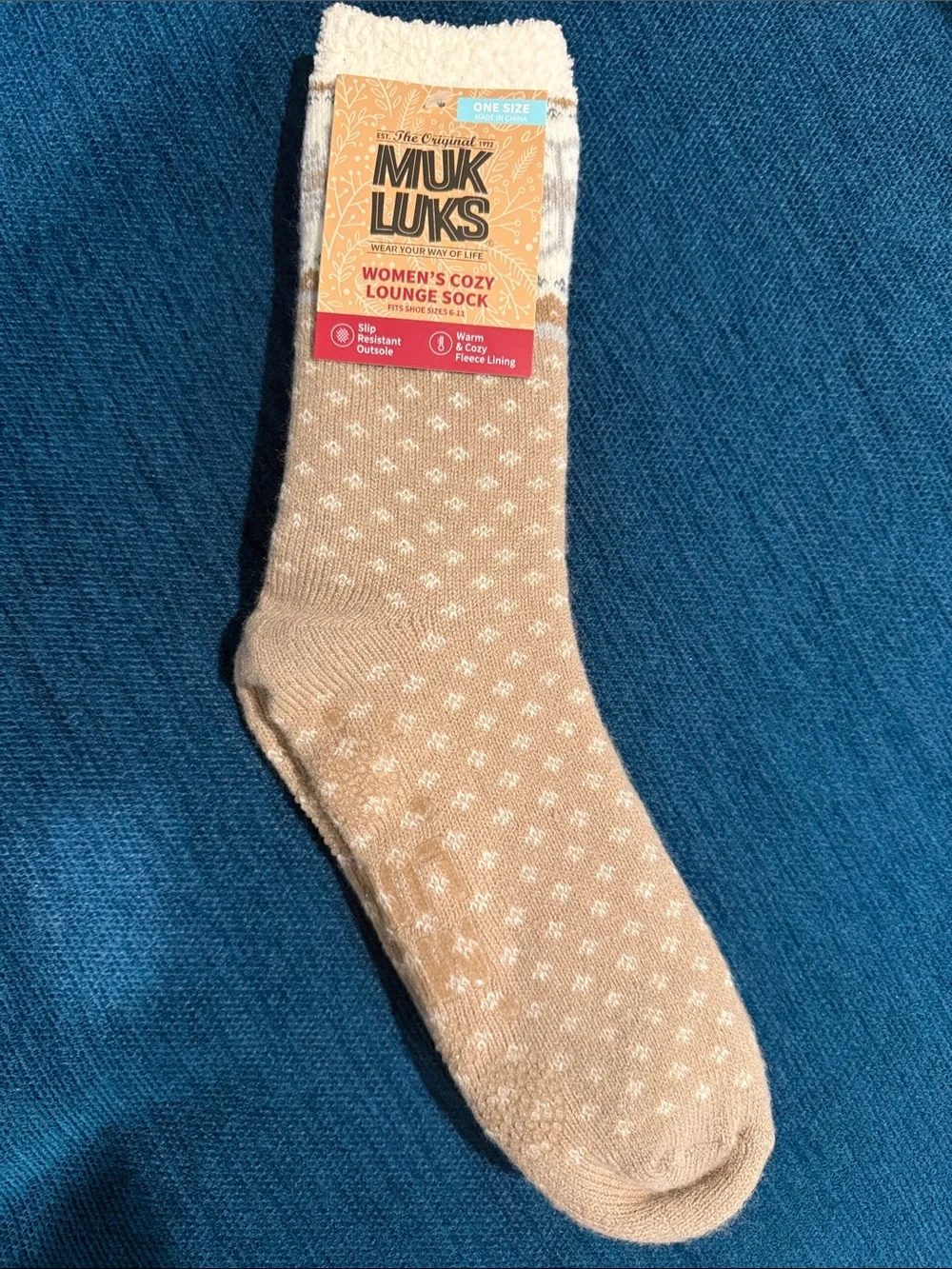 Muk Luks Casual Cozy Sock - Tan with Cream Dots